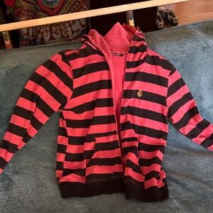 Volcom Black and Pink Striped Kids Jacket